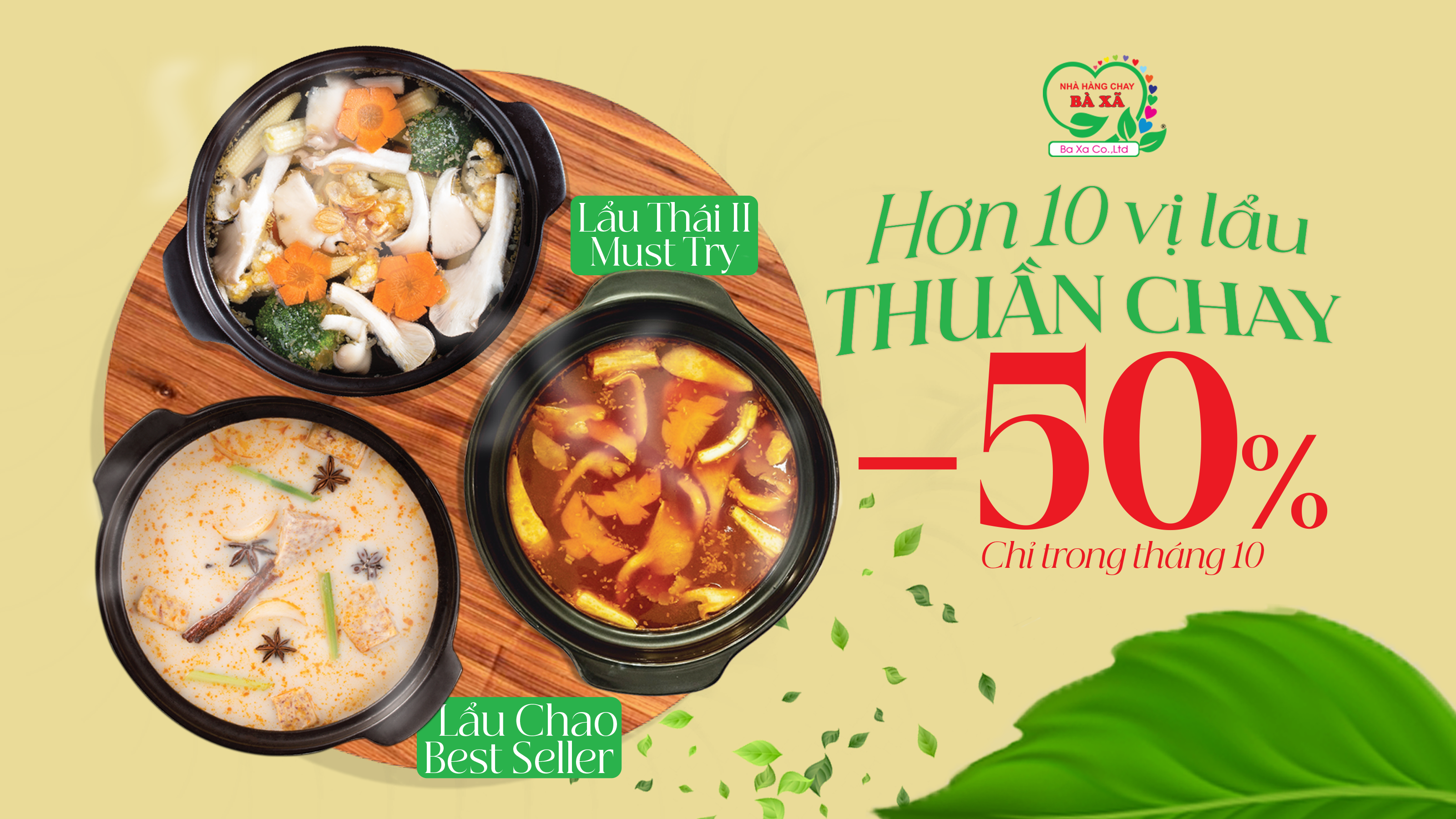 Ưu đãi 50% - Thưởng thức hơn 10 vị lẩu chay ngon tuyệt tại Nhà hàng THUẦN CHAY Bà Xã